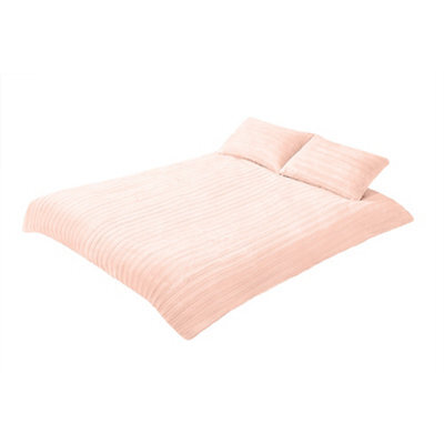 Thehotsale Jade Pink Striped Extra-Large Bedding Set With Rabbit Fur-Like Plush Fabric (Three-Piece Set) - image 1