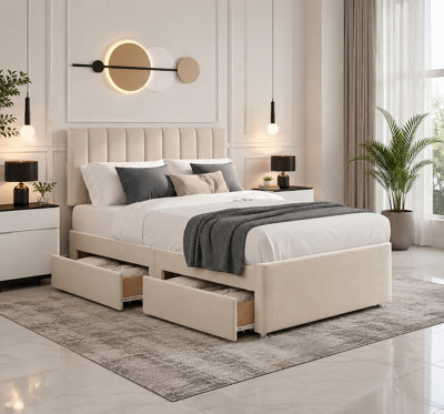Orthopaedic Divan Bed With Storage Drawers Cream - image 1