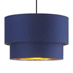 Happy Homewares Modern Midnight Blue Cotton Double Tier Ceiling Shade With Shiny Copper Inner - thumbnail 2