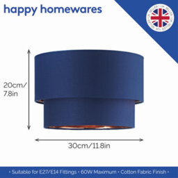 Happy Homewares Modern Midnight Blue Cotton Double Tier Ceiling Shade With Shiny Copper Inner - thumbnail 6