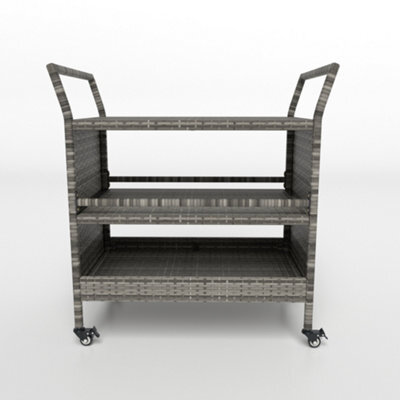 Gainoom Outdoor Mix Grey Bar Cart 3-Tier Patio Rattan Storage Shelf With Wheels - image 1