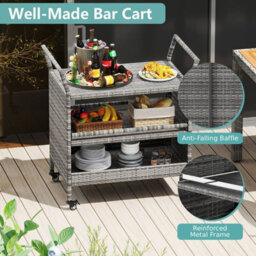 Gainoom Outdoor Mix Grey Bar Cart 3-Tier Patio Rattan Storage Shelf With Wheels - thumbnail 6