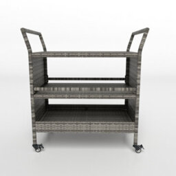 Gainoom Outdoor Mix Grey Bar Cart 3-Tier Patio Rattan Storage Shelf With Wheels