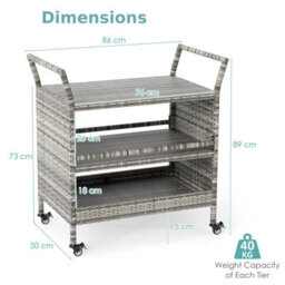 Gainoom Outdoor Mix Grey Bar Cart 3-Tier Patio Rattan Storage Shelf With Wheels - thumbnail 2