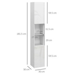 Kleankin High Gloss Bathroom Storage Cabinet With Adjustable Shelves White - thumbnail 3