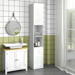 Kleankin High Gloss Bathroom Storage Cabinet With Adjustable Shelves White - thumbnail 1