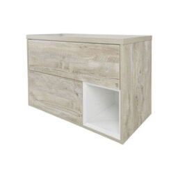 Homestylestore 800mm Light Oak Led Lit Wall Hung Bathroom Vanity Unit With Rectangular Countertop Basin - thumbnail 2