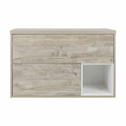 Homestylestore 800mm Light Oak Led Lit Wall Hung Bathroom Vanity Unit With Rectangular Countertop Basin - thumbnail 3