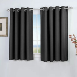 Ameha Plain Blackout Curtain 230Gsm Thick Thermal Insulated Ready Made Eyelet Dark Grey Curtains 46''x54'' Pair With 2X Tie Backs - thumbnail 2