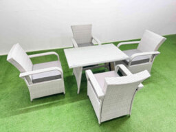 Fimous Outdoor Rattan Garden Furniture Set Patio 4 Chairs Plus Rectangular Dining Table Sets Light Grey Mixed - thumbnail 1