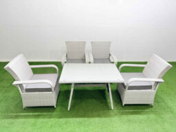 Fimous Outdoor Rattan Garden Furniture Set Patio 4 Chairs Plus Rectangular Dining Table Sets Light Grey Mixed - thumbnail 2