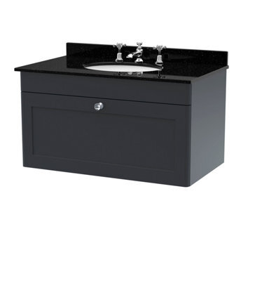 Balterley Swynnerton Traditional 1 Drawer Wall Hung Vanity Unit With Marble Basin, Dark Grey, 800mm - image 1