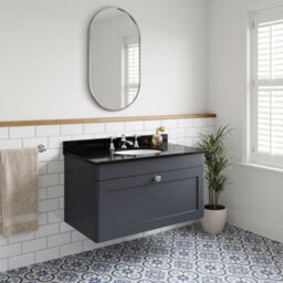 Balterley Swynnerton Traditional 1 Drawer Wall Hung Vanity Unit With Marble Basin, Dark Grey, 800mm - thumbnail 4