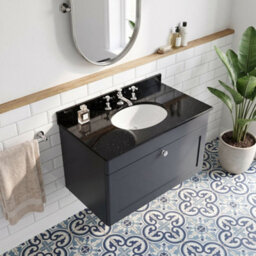 Balterley Swynnerton Traditional 1 Drawer Wall Hung Vanity Unit With Marble Basin, Dark Grey, 800mm - thumbnail 3