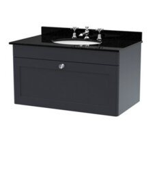 Balterley Swynnerton Traditional 1 Drawer Wall Hung Vanity Unit With Marble Basin, Dark Grey, 800mm