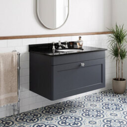 Balterley Swynnerton Traditional 1 Drawer Wall Hung Vanity Unit With Marble Basin, Dark Grey, 800mm - thumbnail 2