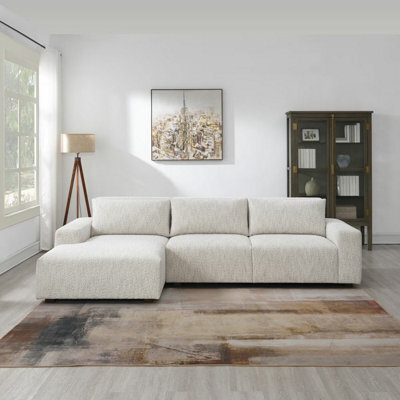 Xample Zyllah Beige Fabric Corner Sofa With Chaise Ivory Natural Tones, Pocket Coil Cushions, Sinuous Spring Support, Reversible Cushions - image 1