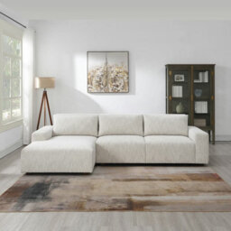 Xample Zyllah Beige Fabric Corner Sofa With Chaise Ivory Natural Tones, Pocket Coil Cushions, Sinuous Spring Support, Reversible Cushions