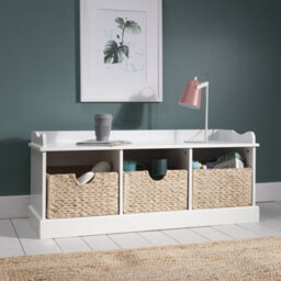 Nöa & Nani Noa & Nani Storage Bench With 3 Brown Baskets In Classic White Stockholm - thumbnail 1