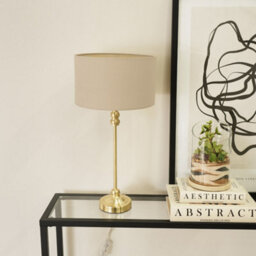Valuelights Maggie Gold Metal Candlestick Slim Table Lamp With Natural Fabric Drum Lamp Shade - thumbnail 3