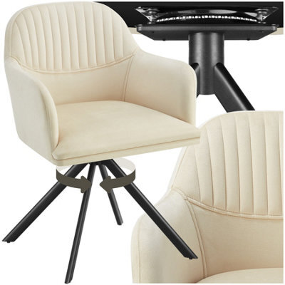 Tectake 1 Lounge Armchair Living Room Accent Chair 360 Swivel Slim Steel Legs Velvet Fabric - Cream/black - image 1