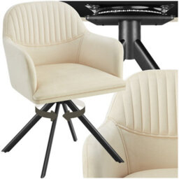 Tectake 1 Lounge Armchair Living Room Accent Chair 360 Swivel Slim Steel Legs Velvet Fabric   - Cream/black