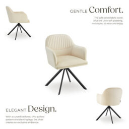 Tectake 1 Lounge Armchair Living Room Accent Chair 360 Swivel Slim Steel Legs Velvet Fabric   - Cream/black - thumbnail 3