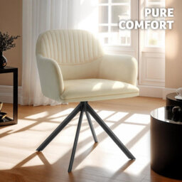 Tectake 1 Lounge Armchair Living Room Accent Chair 360 Swivel Slim Steel Legs Velvet Fabric   - Cream/black - thumbnail 9