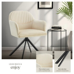 Tectake 1 Lounge Armchair Living Room Accent Chair 360 Swivel Slim Steel Legs Velvet Fabric   - Cream/black - thumbnail 4