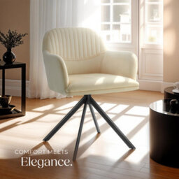 Tectake 1 Lounge Armchair Living Room Accent Chair 360 Swivel Slim Steel Legs Velvet Fabric   - Cream/black - thumbnail 8