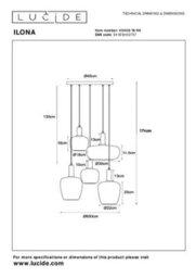 Lucide Ilona 5 Light Glass Cluster Ceiling Pendant 650 mm - thumbnail 7