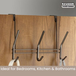 Keypak Over The Door Hook Rack - 3 Black Nickel Double Hooks - 29Cm Wide For Hanging Storage For Coats, Towels, Scarves, Bags - thumbnail 5