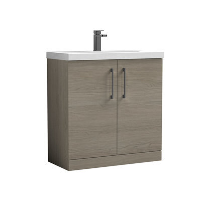 Balterley Bramshall Contemporary Bathroom Floor Standing 2-Door Vanity Unit & Mid-Edge Basin, Solace Oak, 800mm - image 1