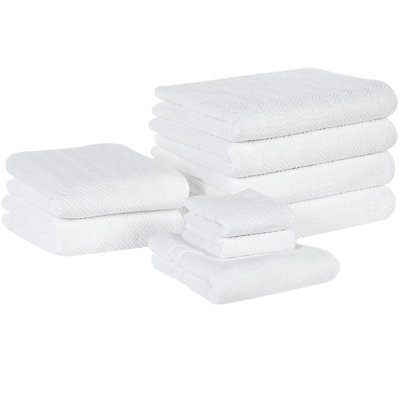Beliani Set Of 9 Towels Mitiaro Terry Cotton White - image 1