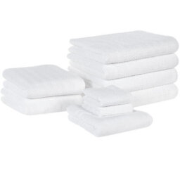 Beliani Set Of 9 Towels Mitiaro Terry Cotton White - thumbnail 1