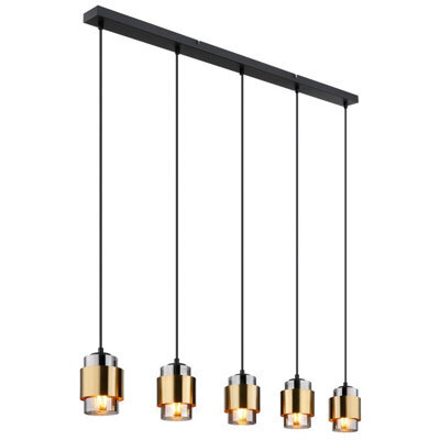 Luminosa Lighting Luminosa Milley Bar Pendant Ceiling Light Matt Black Smoke Glass Shade 5X E27 - image 1