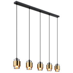 Luminosa Lighting Luminosa Milley Bar Pendant Ceiling Light Matt Black Smoke Glass Shade 5X E27 - thumbnail 1