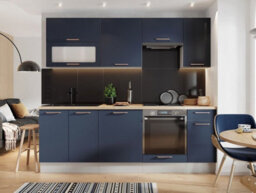 Impact Furniture Kitchen Cabinets Set Complete Dark Navy Blue Cupboards 8 Units Diy Fitted Kitchenette 240Cm Bundle Nora