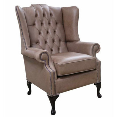 Chesterfield Prince's Flat High Back Wing Chair Selvaggio Beaver Brown Leather In Mallory Style - image 1