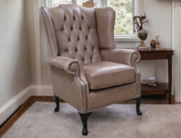 Chesterfield Prince's Flat High Back Wing Chair Selvaggio Beaver Brown Leather In Mallory Style - thumbnail 3