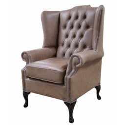 Chesterfield Prince's Flat High Back Wing Chair Selvaggio Beaver Brown Leather In Mallory Style - thumbnail 2