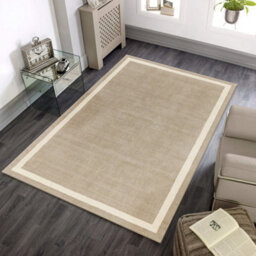 Beige Plain Handmade Bordered 7mm Pile Stain-Resistant Rug For Bedroom, & Dining Room, Plain Wool Rug-160Cm X 230Cm - thumbnail 8