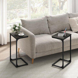 Contemporary Duo, C-Shaped Side Tables With Metal Base, Grey Oak And Ink Black