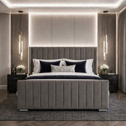 Harmin Luxury 5Ft King Steel Plush Velvet Ottoman Winged Bed - thumbnail 3