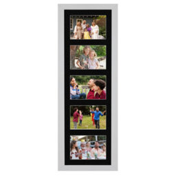 AK Frames 26X8 Silver Modern Multi Photo Frame With Black Mount - Holds 5 Apertures (5X) 6X4 Photos - thumbnail 1