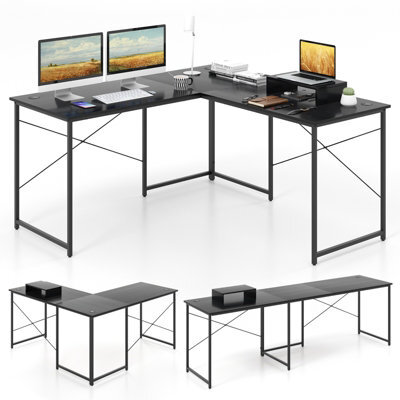 Gainoom L-Shaped Black Computer Desk Reversible Corner Study Writing Desk - image 1