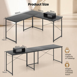 Gainoom L-Shaped Black Computer Desk Reversible Corner Study Writing Desk - thumbnail 2