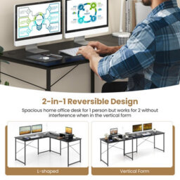 Gainoom L-Shaped Black Computer Desk Reversible Corner Study Writing Desk - thumbnail 5