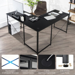 Gainoom L-Shaped Black Computer Desk Reversible Corner Study Writing Desk - thumbnail 4