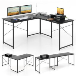 Gainoom L-Shaped Black Computer Desk Reversible Corner Study Writing Desk - thumbnail 1